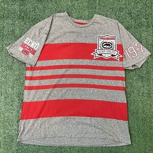 Y2K Echo Unltd 3XL Shirt Large Front Rhino Patch Sleeve Hits Red Gray Stripes